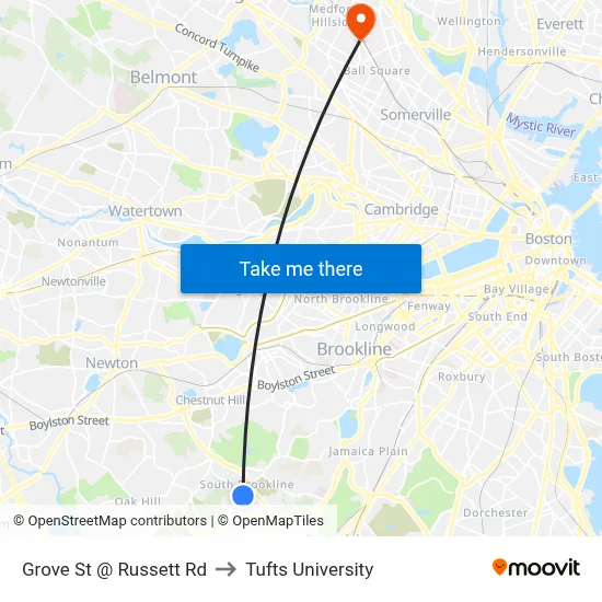 Grove St @ Russett Rd to Tufts University map