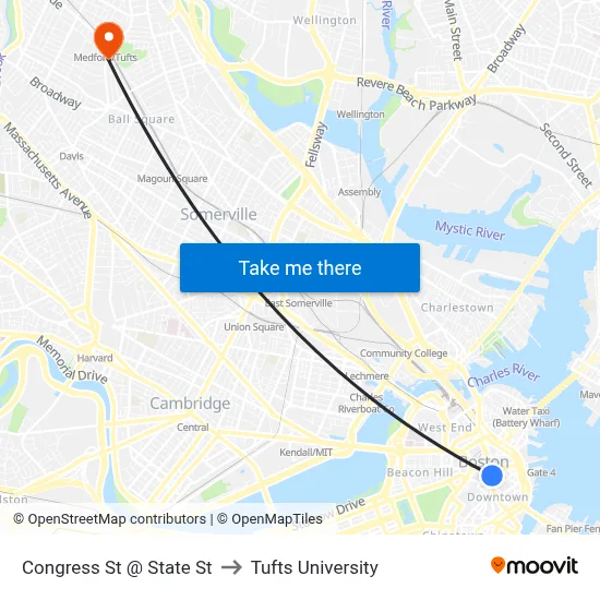 Congress St @ State St to Tufts University map