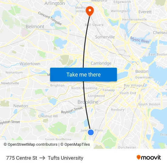 775 Centre St to Tufts University map