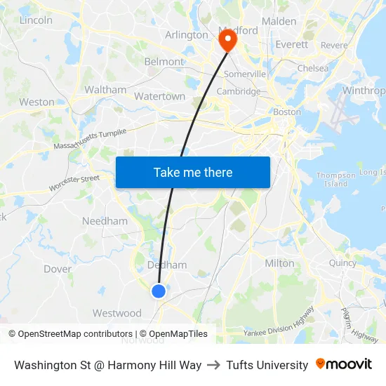 Washington St @ Harmony Hill Way to Tufts University map