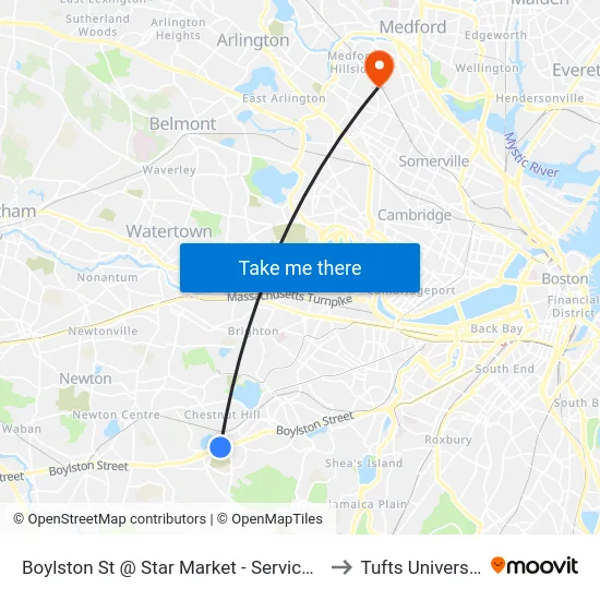 Boylston St @ Star Market - Service Rd to Tufts University map