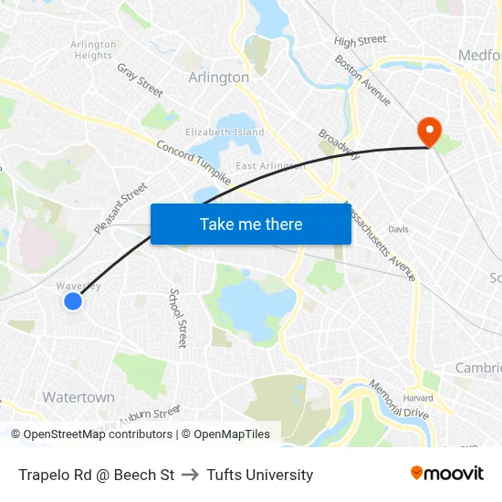 Trapelo Rd @ Beech St to Tufts University map