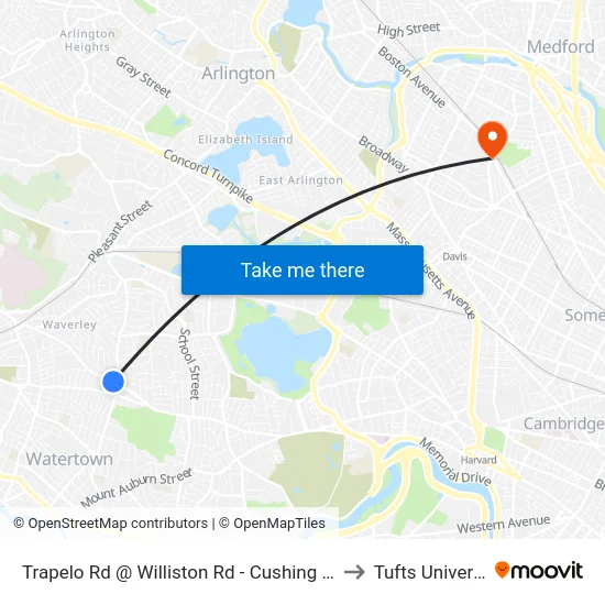 Trapelo Rd @ Williston Rd - Cushing Square to Tufts University map