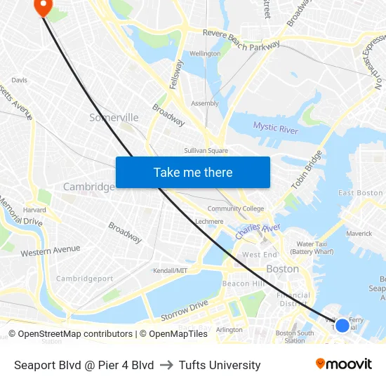 Seaport Blvd @ Pier 4 Blvd to Tufts University map