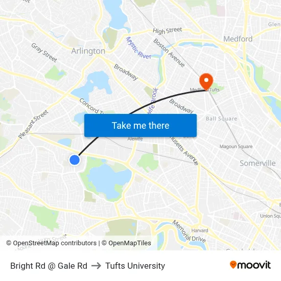 Bright Rd @ Gale Rd to Tufts University map