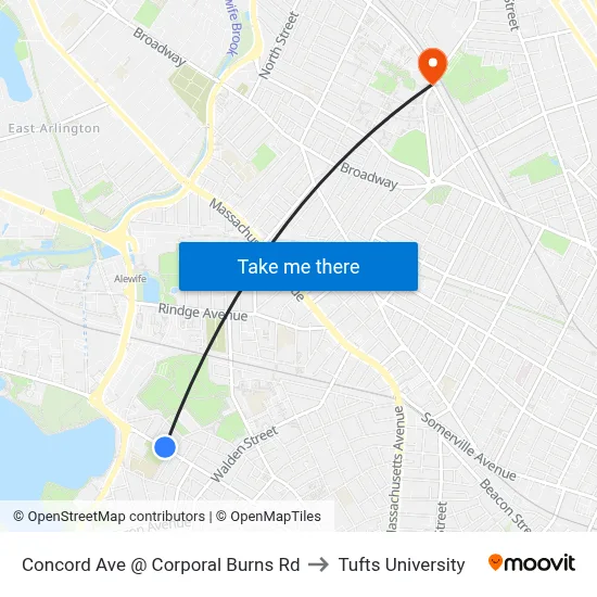 Concord Ave @ Corporal Burns Rd to Tufts University map