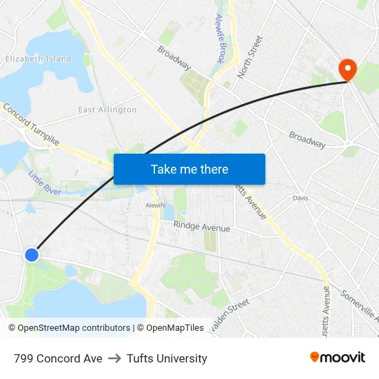 799 Concord Ave to Tufts University map