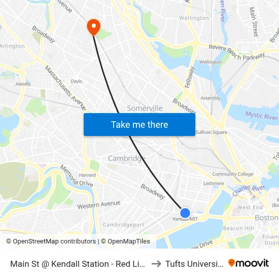 Main St @ Kendall Station - Red Line to Tufts University map