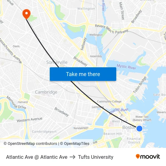 Atlantic Ave @ Atlantic Ave to Tufts University map