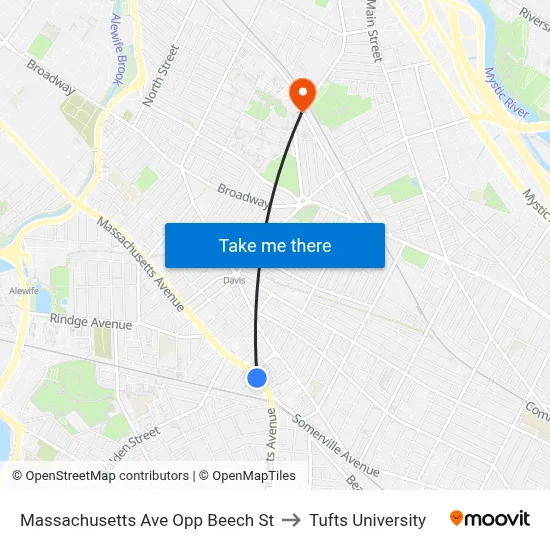 Massachusetts Ave Opp Beech St to Tufts University map