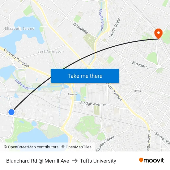Blanchard Rd @ Merrill Ave to Tufts University map