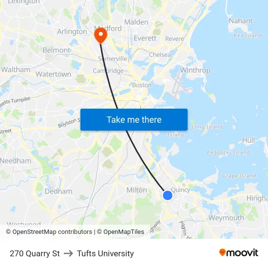 270 Quarry St to Tufts University map