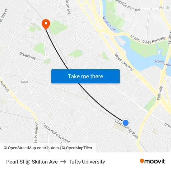 Pearl St @ Skilton Ave to Tufts University map