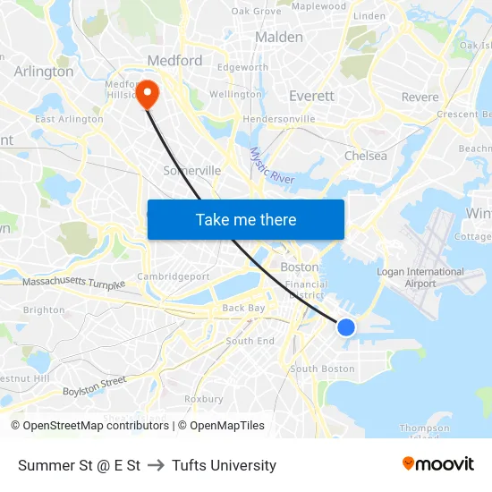 Summer St @ E St to Tufts University map