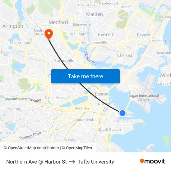 Northern Ave @ Harbor St to Tufts University map