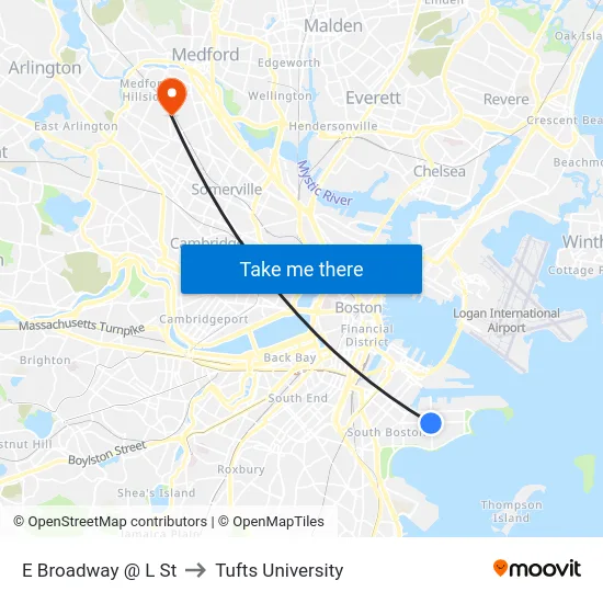 E Broadway @ L St to Tufts University map