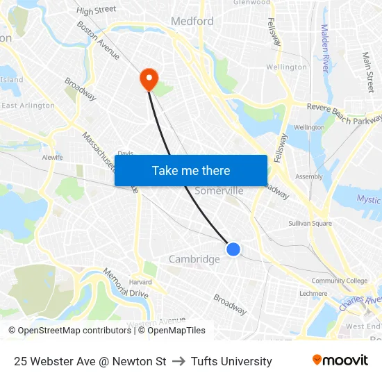 25 Webster Ave @ Newton St to Tufts University map