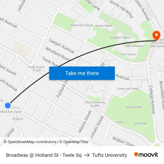 Broadway @ Holland St - Teele Sq to Tufts University map