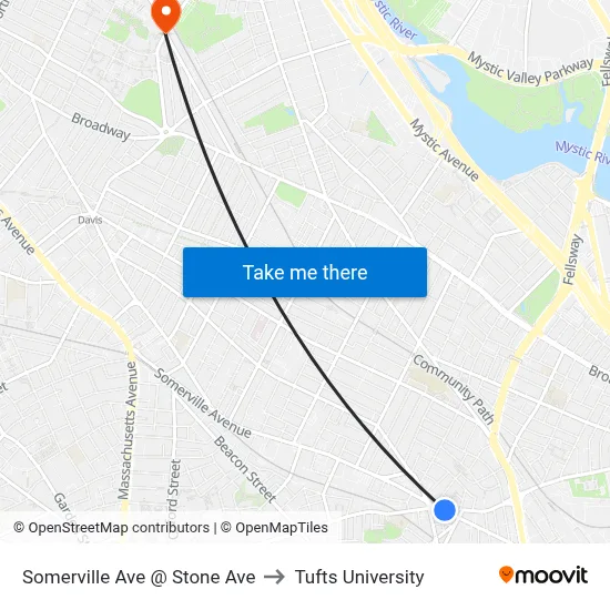 Somerville Ave @ Stone Ave to Tufts University map