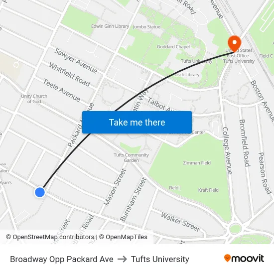 Broadway Opp Packard Ave to Tufts University map