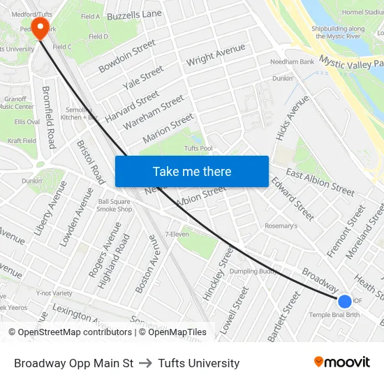 Broadway Opp Main St to Tufts University map