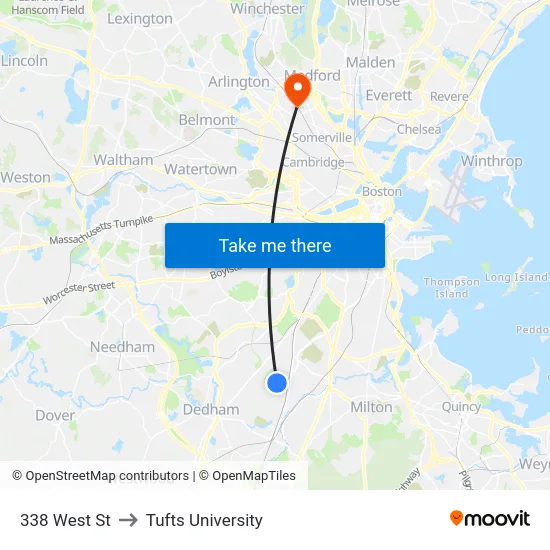 338 West St to Tufts University map