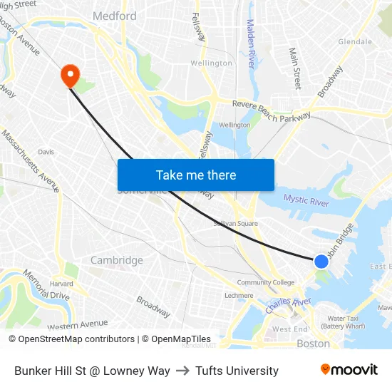 Bunker Hill St @ Lowney Way to Tufts University map