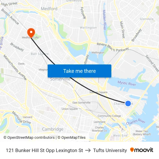 121 Bunker Hill St Opp Lexington St to Tufts University map