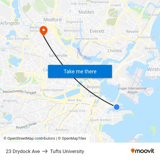 23 Drydock Ave to Tufts University map