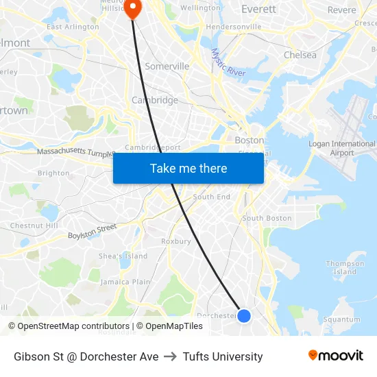 Gibson St @ Dorchester Ave to Tufts University map