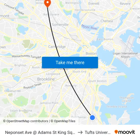 Neponset Ave @ Adams St King Square to Tufts University map