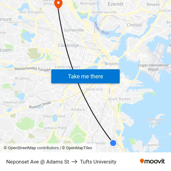 Neponset Ave @ Adams St to Tufts University map