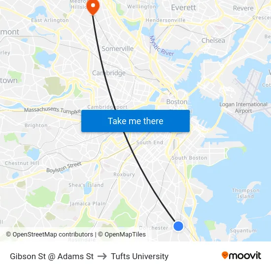 Gibson St @ Adams St to Tufts University map