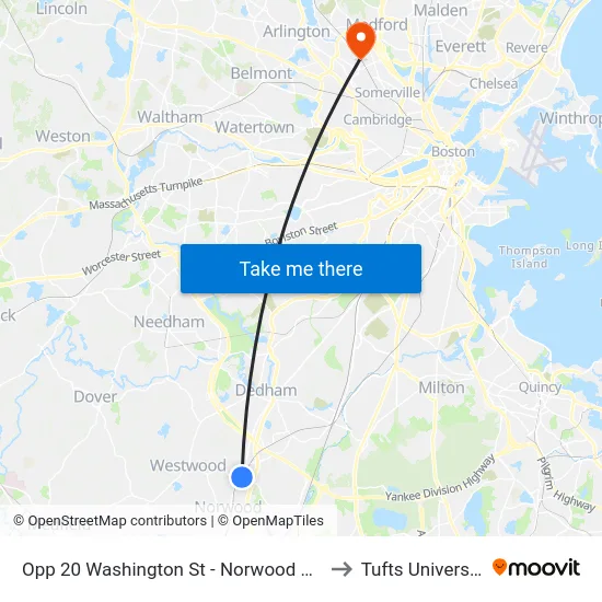 Opp 20 Washington St - Norwood Line to Tufts University map