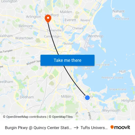 Burgin Pkwy @ Quincy Center Station to Tufts University map