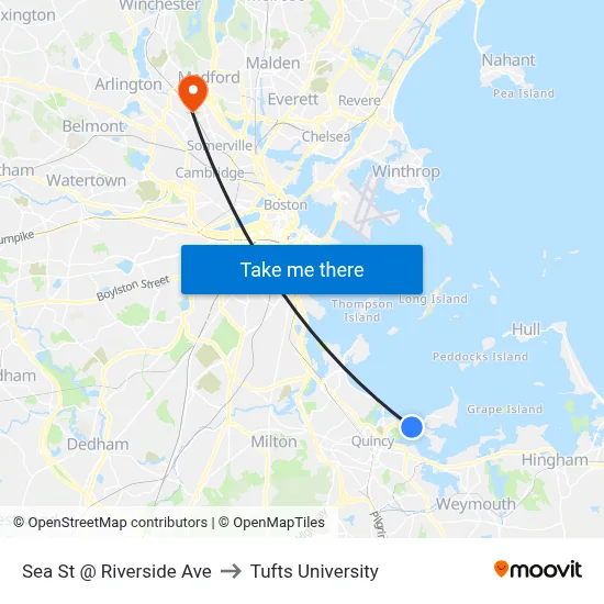 Sea St @ Riverside Ave to Tufts University map