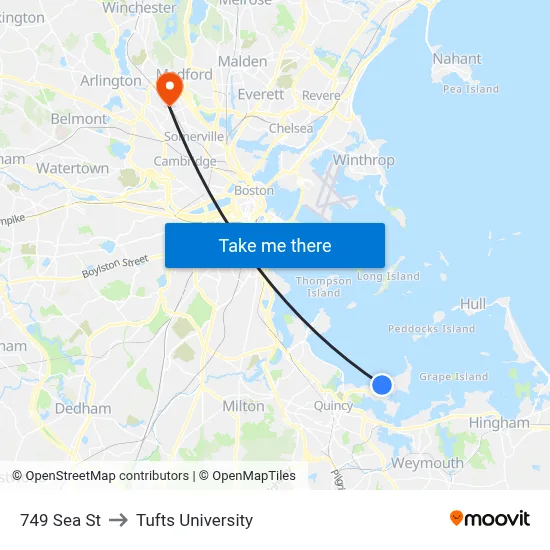 749 Sea St to Tufts University map