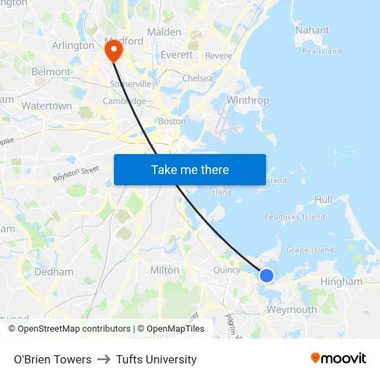 O'Brien Towers to Tufts University map