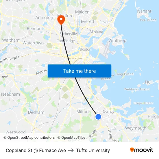 Copeland St @ Furnace Ave to Tufts University map