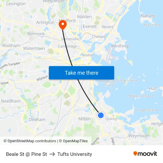 Beale St @ Pine St to Tufts University map