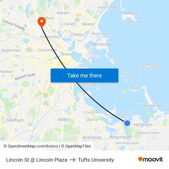 Lincoln St @ Lincoln Plaza to Tufts University map