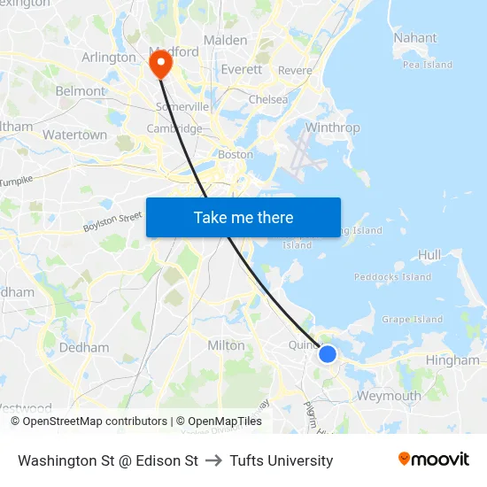 Washington St @ Edison St to Tufts University map