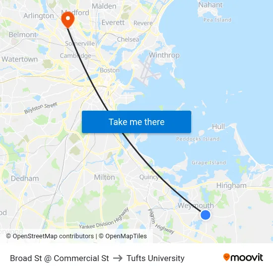 Broad St @ Commercial St to Tufts University map