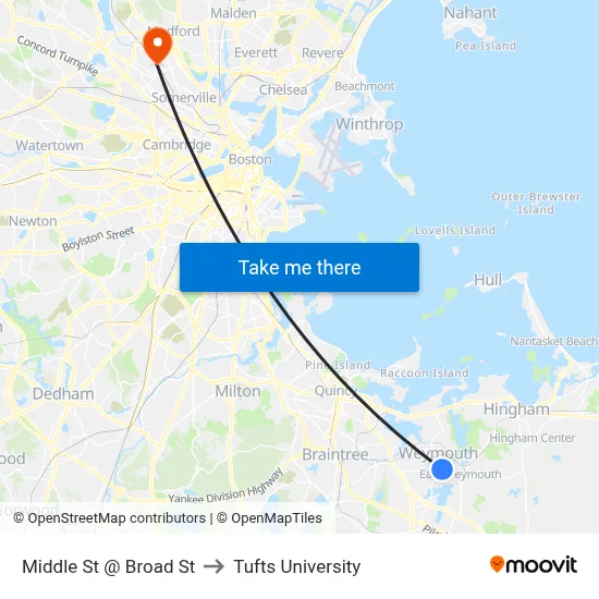 Middle St @ Broad St to Tufts University map