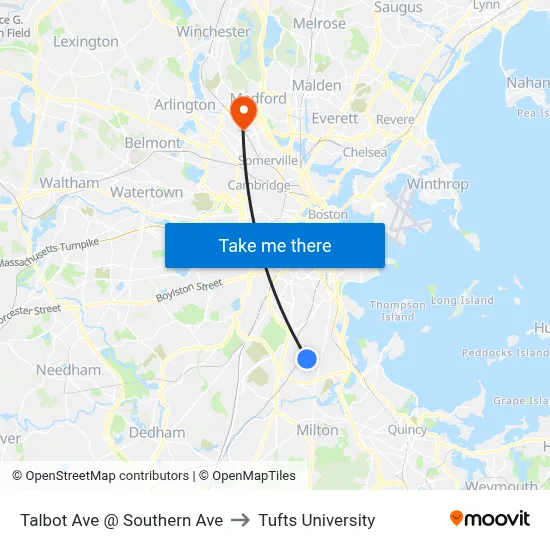 Talbot Ave @ Southern Ave to Tufts University map