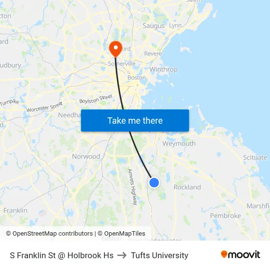 S Franklin St @ Holbrook Hs to Tufts University map