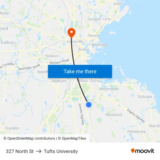 327 North St to Tufts University map