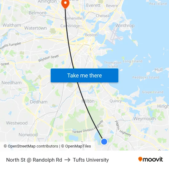 North St @ Randolph Rd to Tufts University map