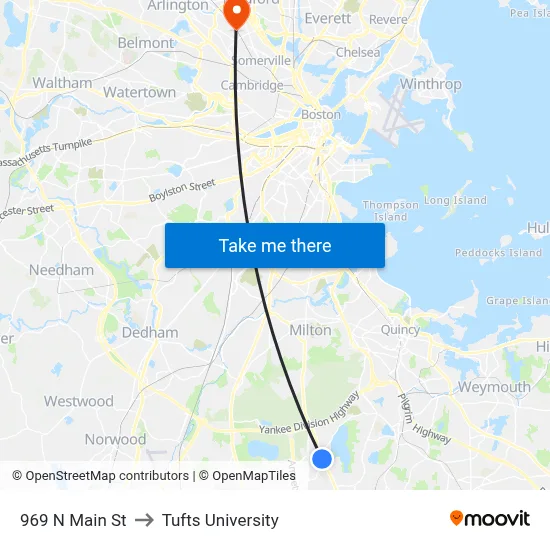 969 N Main St to Tufts University map