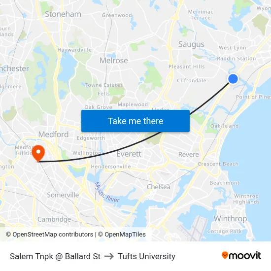 Salem Tnpk @ Ballard St to Tufts University map